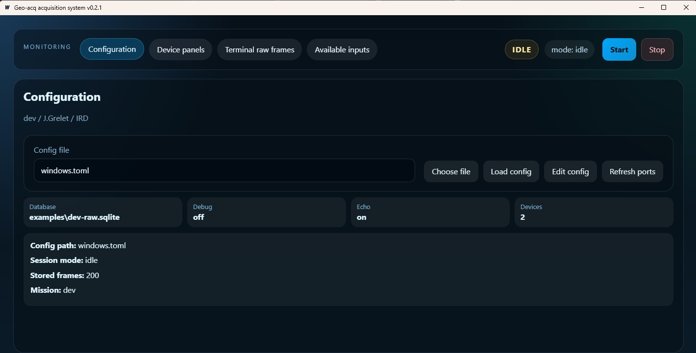 Geo-acq, mode configuration